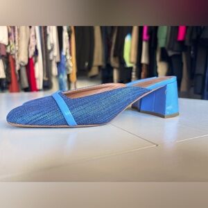 Malone Souliers Blue Chunky Heeled Mule Size 38/8